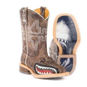 Tin Haul Sharky Kids leather cowboy boots - size 1